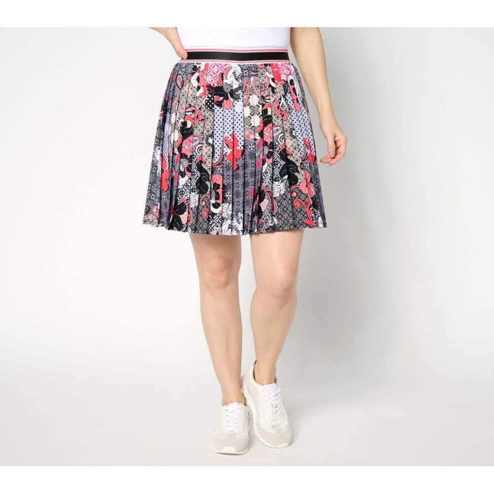 Susan Graver Women's Petite Skirt PS Courtside Social Printed Woven Pink A687855
